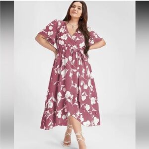 BloomChic Pink Flutter Sleeve Midi Dress